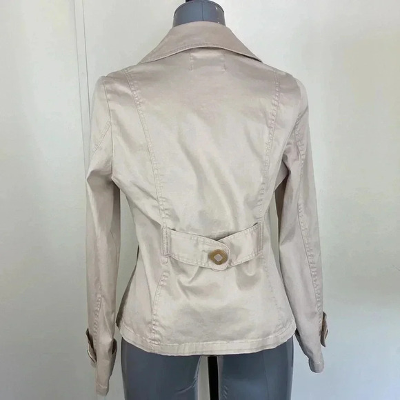 2/$25Cream tan business casual V-neck formal office trenchcoat  short jacket M - Picture 3 of 12